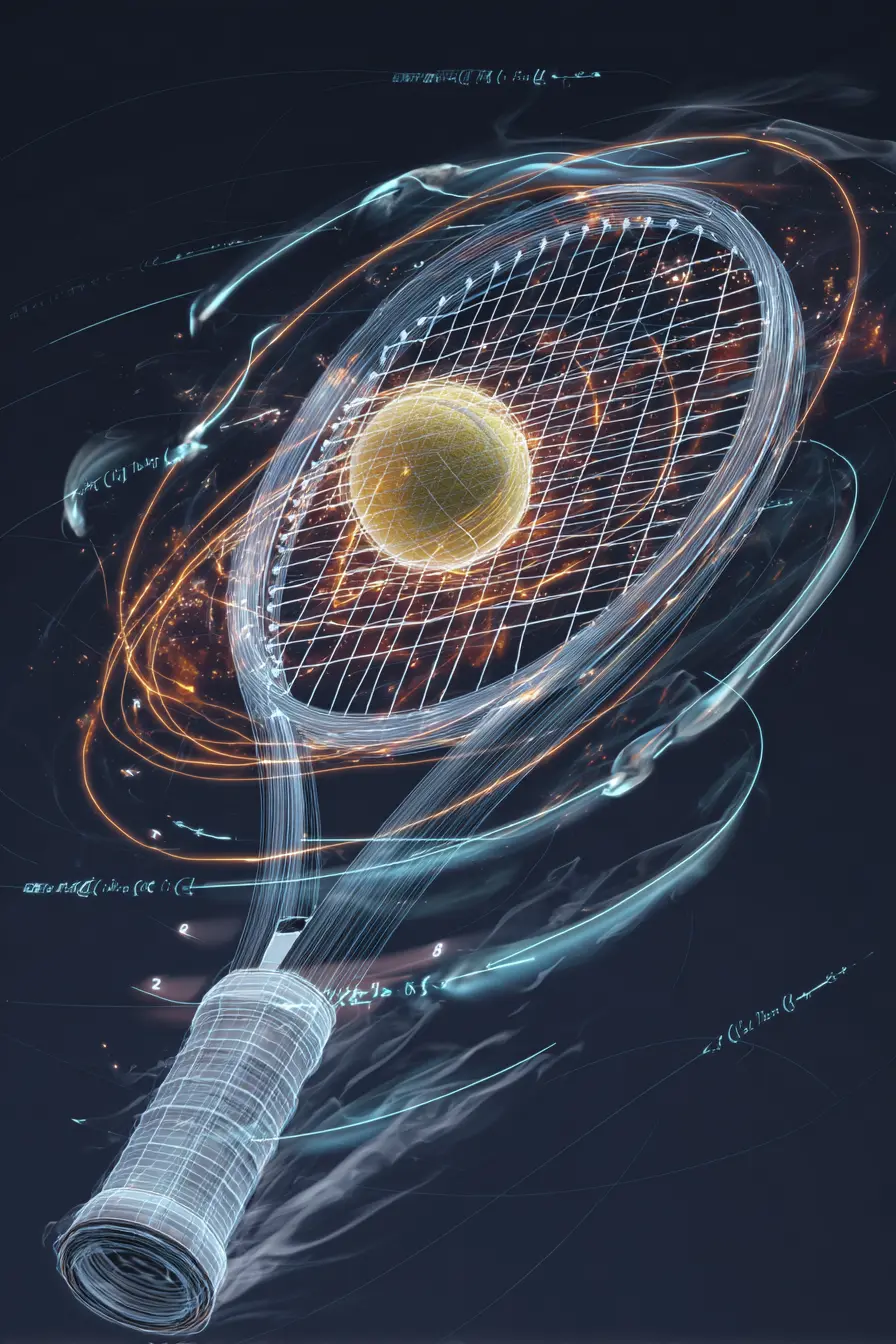 Visualización digital energía raqueta de tenis Ilustración 3D futurista de una raqueta de tenis con efectos de energía brillante