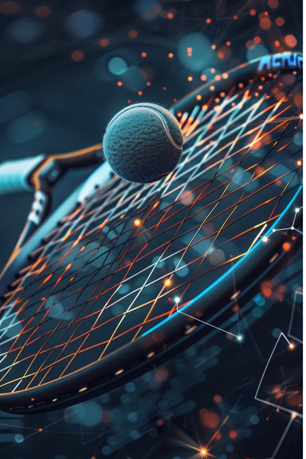 Image techno: balle au-dessus des cordes avec étincelles et overlay réseau