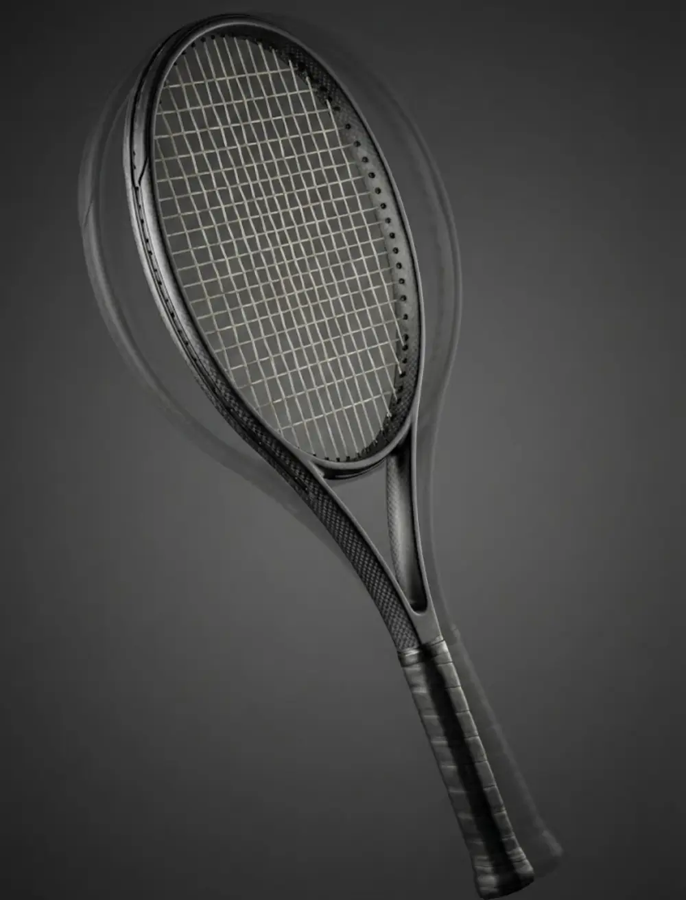 Tennisschläger mit sichtbarer torsionaler Rotation um seine Längsachse