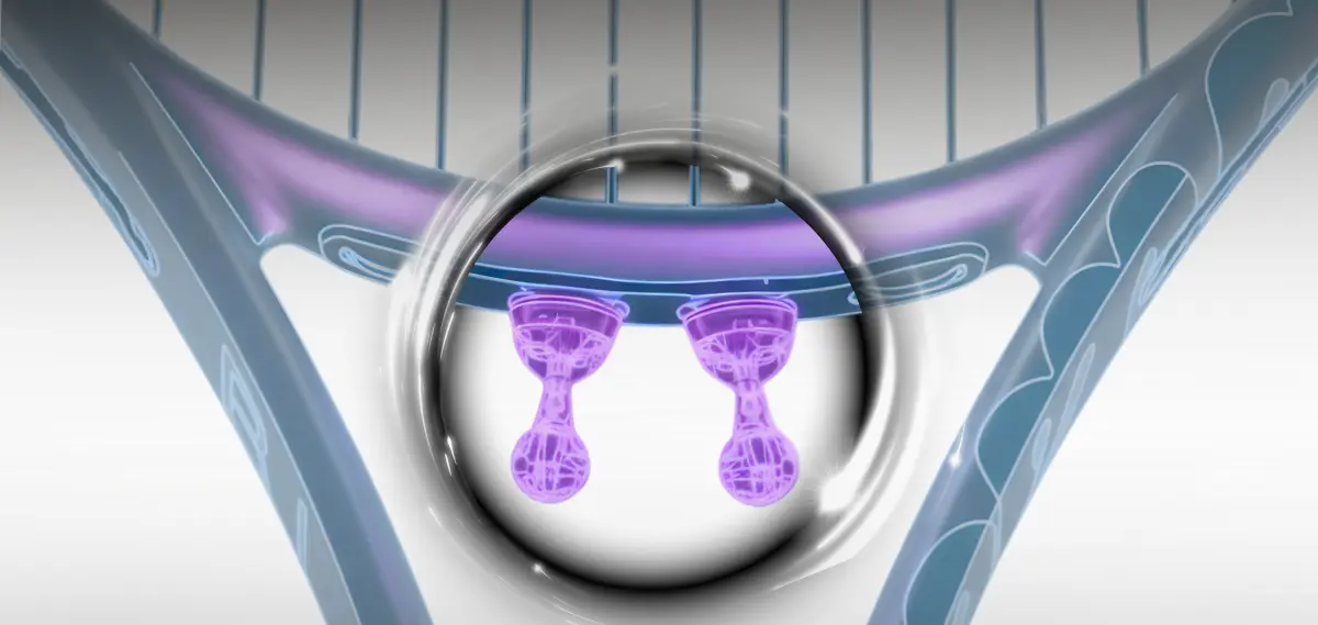 Antivibrateur pour le cœur de la raquette pour le contrôle de la flexion du cadre Antivibrateur pour le cœur de la raquette de tennis conçu pour aider à contrôler la flexion du cadre et à réduire les vibrations indésirables du cadre