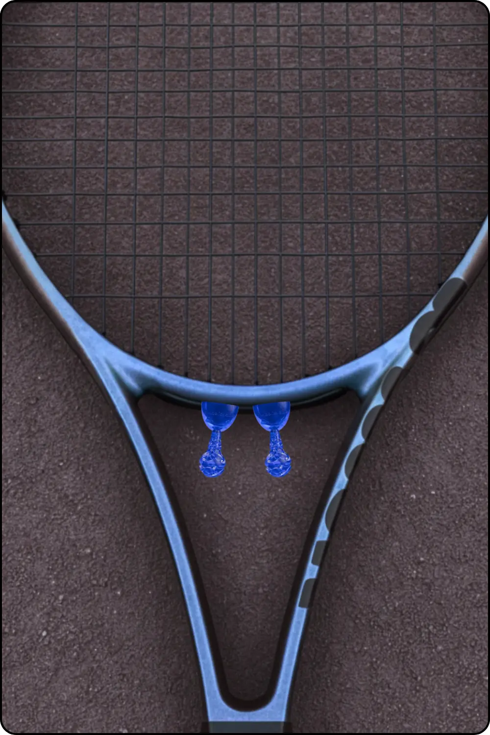 Frame Stabilizer dans le cœur de la raquette Gros plan sur la zone du cœur d’une raquette de tennis où est installé le Frame Stabilizer