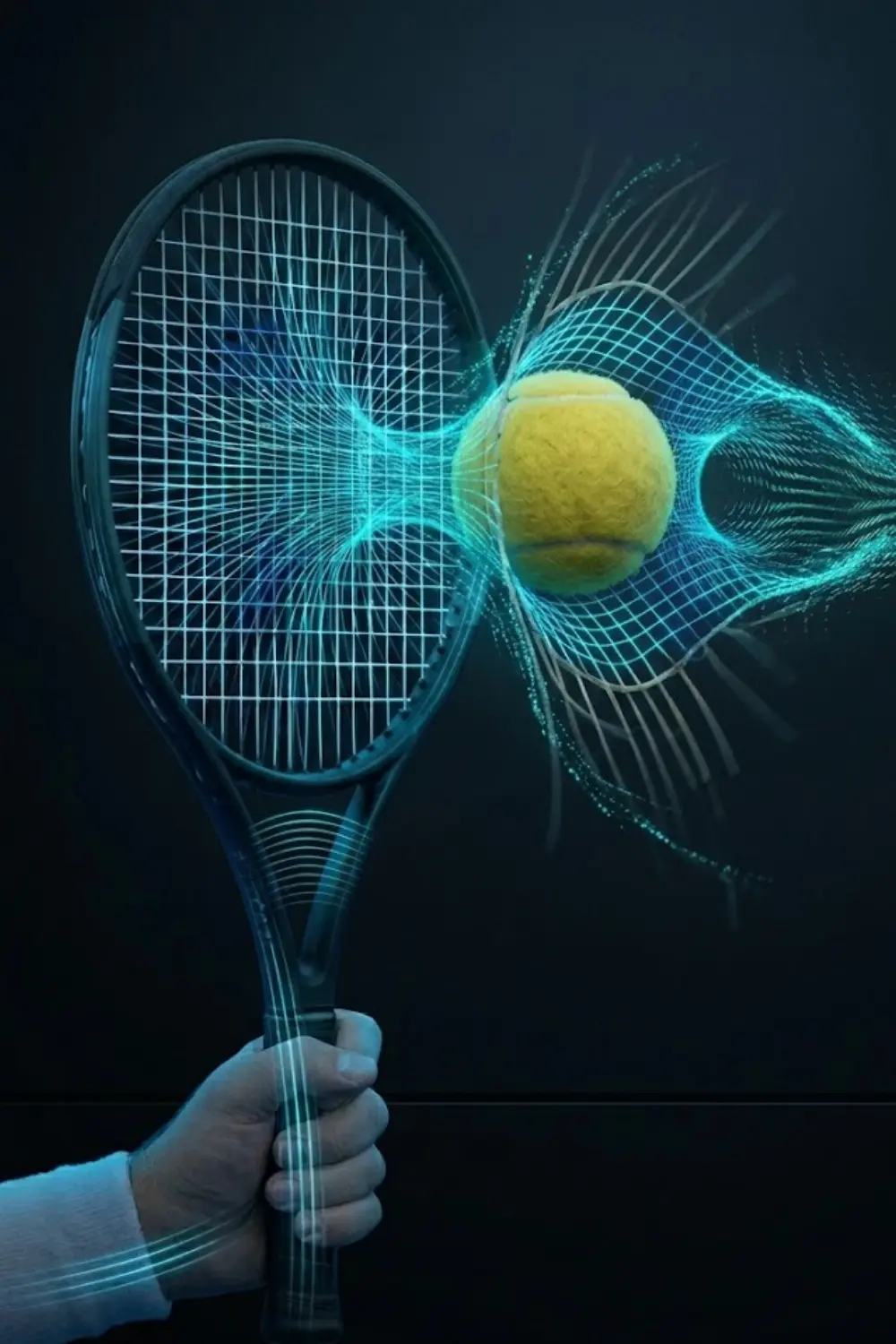 Tennis stringbed deformation during ball impact showing energy absorption