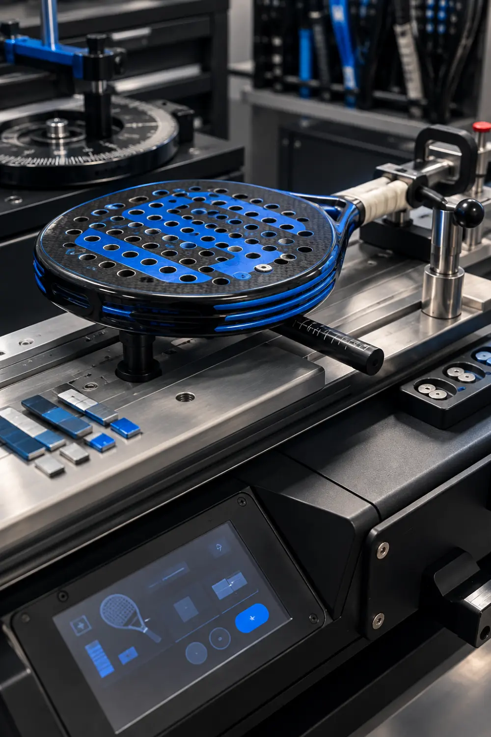 Padel Racket Weight and Customization Padel racket on professional customization equipment for weight and setup adjustments